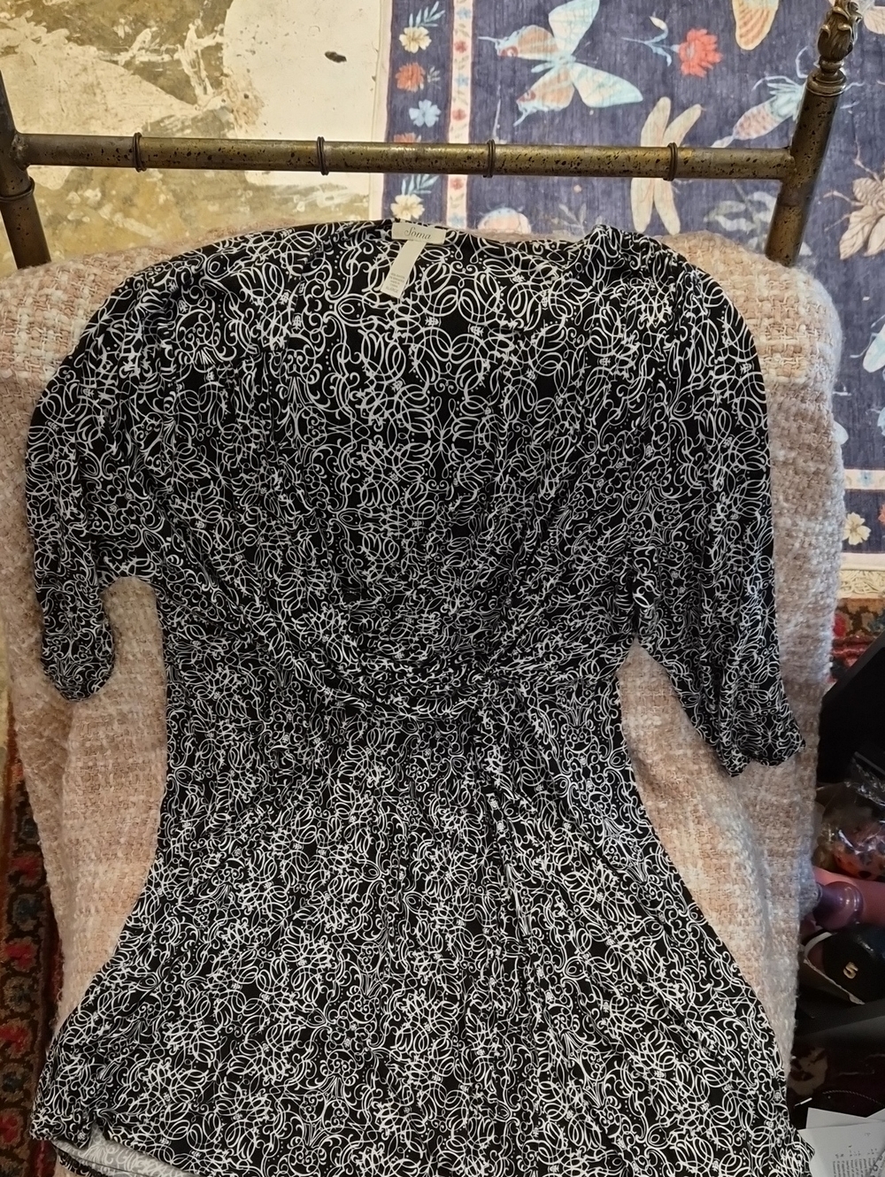 Soma Black and White Printed Mini Dress, Low Cut Front.